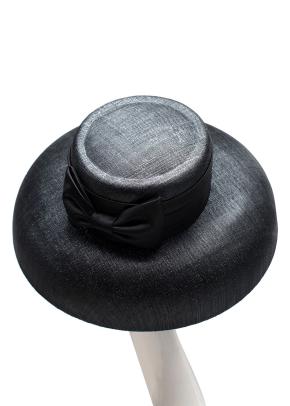 Emily London  Black Wide Brimmed Audrey Hat with Satin Bow 6