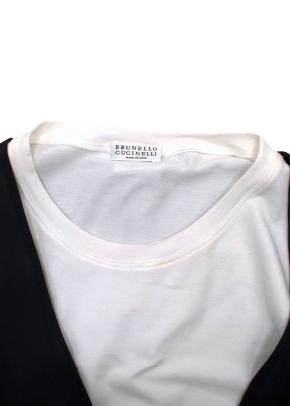Brunello Cucinelli Double Layer White and Grey Crepe Dress 3