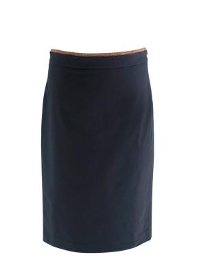 Brunello Cucinelli Navy Midi Skirt with Signature Waistband Detail 3