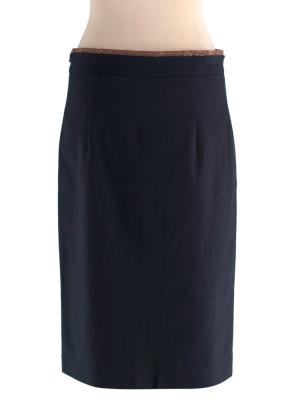 Brunello Cucinelli Navy Midi Skirt with Signature Waistband Detail 2