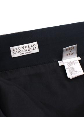 Brunello Cucinelli Navy Midi Skirt with Signature Waistband Detail 7