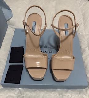 Prada Cipria Patent Wedge Sandals 6
