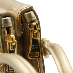 Prada Gold Metallic Saffiano Lux Small Galleria Double Zip Tote 6