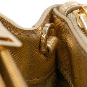 Prada Gold Metallic Saffiano Lux Small Galleria Double Zip Tote 11