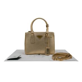 Prada Gold Metallic Saffiano Lux Small Galleria Double Zip Tote 7
