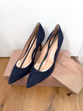 Gianvito Rossi Blue Suede Gianvito 85 Pumps 9