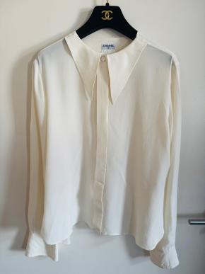 Chanel Cream Silk Button Front Blouse 2