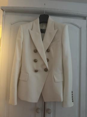 Balmain Cream Wool Double Breasted Blazer 2