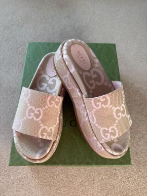 Gucci Beige/Pink Angelina Platform Slides 2