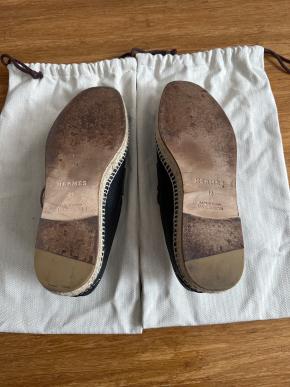 Hermes Black Leather Trip Espadrilles Size 42 5
