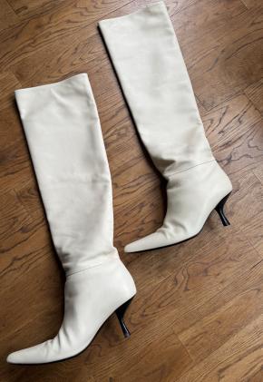 The Row Cream Calfskin Bourgeoisie Over-the-Knee Boots 2