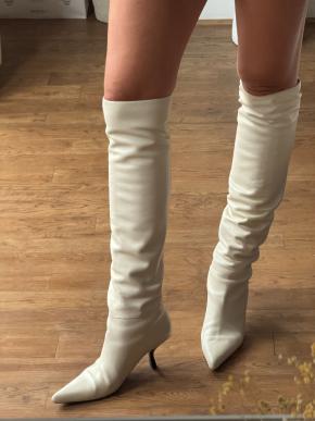 The Row Cream Calfskin Bourgeoisie Over-the-Knee Boots 10