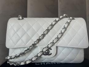 Chanel White Caviar Medium Double Flap Bag 9