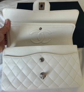 Chanel White Caviar Medium Double Flap Bag 7