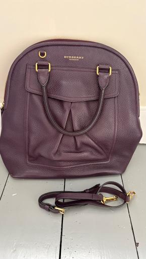 Burberry Deep Purple Leather Tote Bag With Strap 2