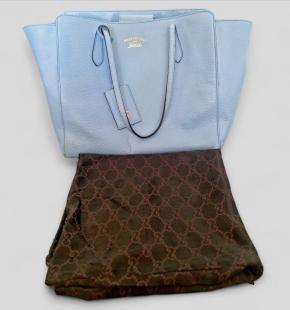 Gucci Mineral Blue Pebbled Calfskin Tote 4
