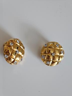 Chanel Vintage Gold Metal and Rhinestone Clip Earrings 12