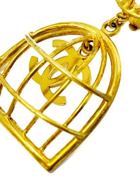 Chanel Vintage Gold Metal Birdcage Earrings 4
