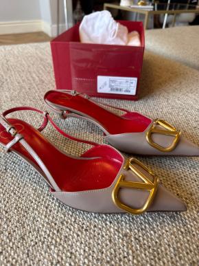 Valentino Beige Kitten Heel Sling Back Pumps 2
