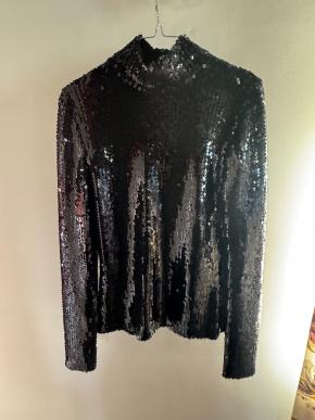 Dior High Neck Black Sequin Long Sleeved Top 2