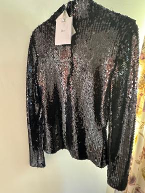 Dior High Neck Black Sequin Long Sleeved Top 3