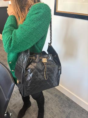 Chanel Current Season Medium Black Calf Leather Hobo With Receipt 5