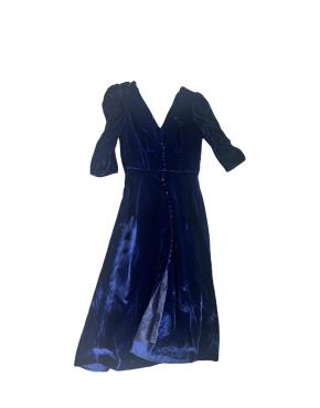 Saloni Blue Velvet Midi Dress 5