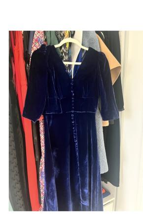 Saloni Blue Velvet Midi Dress 4