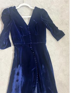 Saloni Blue Velvet Midi Dress 2