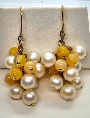 Bespoke Pearl And Calcite Grape Style Drop Earrings 6