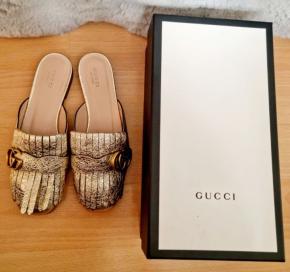 Gucci Marmont Gold Leather Flat Mules 2