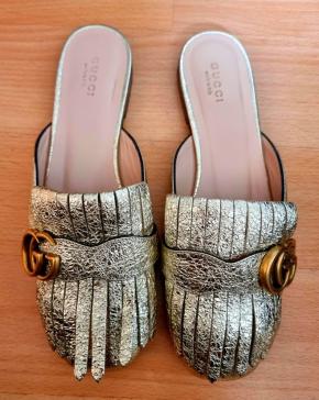 Gucci Marmont Gold Leather Flat Mules 3