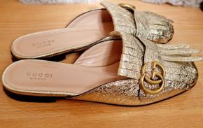 Gucci Marmont Gold Leather Flat Mules 4