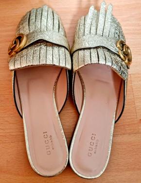 Gucci Marmont Gold Leather Flat Mules 6