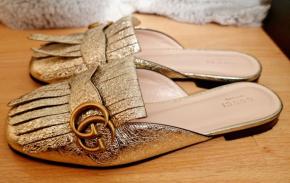 Gucci Marmont Gold Leather Flat Mules 5