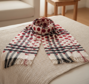 Burberry Cashmere Heart print Check Scarf 9