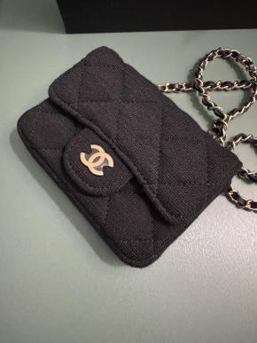 Chanel Black Jersey/Leather Micro  Belt Bag 4