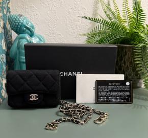 Chanel Black Jersey/Leather Micro  Belt Bag 2