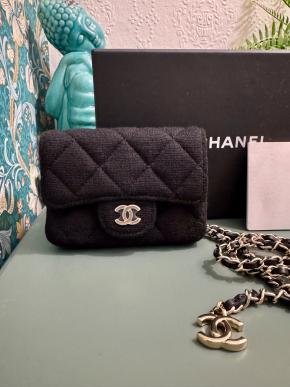 Chanel Black Jersey/Leather Micro  Belt Bag 13
