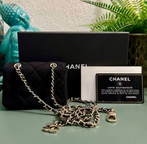 Chanel Black Jersey/Leather Micro  Belt Bag 3