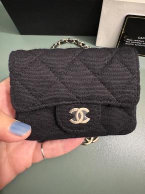 Chanel Black Jersey/Leather Micro  Belt Bag 12