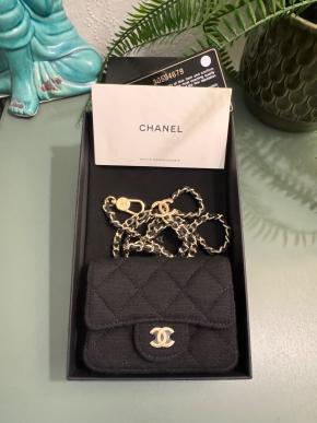 Chanel Black Jersey/Leather Micro  Belt Bag 9