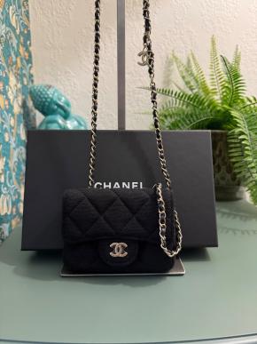 Chanel Black Jersey/Leather Micro  Belt Bag 14