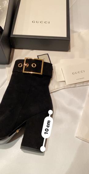 Gucci Black Suede Buckle Detail Heeled Ankle Boots 4