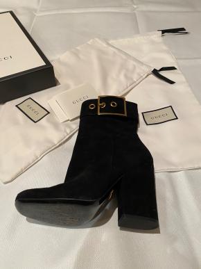 Gucci Black Suede Buckle Detail Heeled Ankle Boots 6