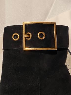 Gucci Black Suede Buckle Detail Heeled Ankle Boots 2