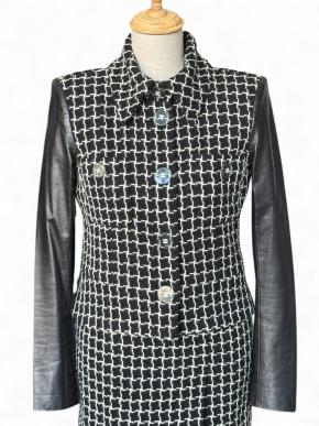 Chanel Checked Suit With Leather Sleeves 8