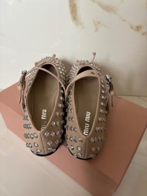 Miu Miu Nude Leather Crystal Studded Ballerina Flats 4