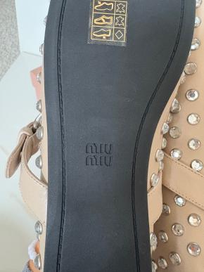 Miu Miu Nude Leather Crystal Studded Ballerina Flats 6