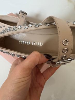 Miu Miu Nude Leather Crystal Studded Ballerina Flats 8